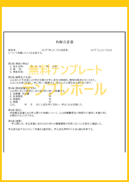 和解合意書テンプレートは無料 文例 例文が豊富に載っていて書き方サンプルにも適している雛形 エクセル ワード Pdfをダウンロード テンプレボール