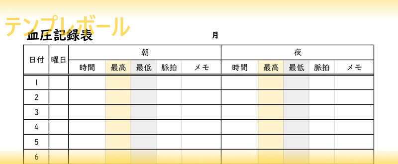 血圧記録表のテンプレートは作り方が簡単 無料でダウンロード出来るのでおすすめの雛形 エクセルフォーマットでも作成出来る シンプル テンプレボール