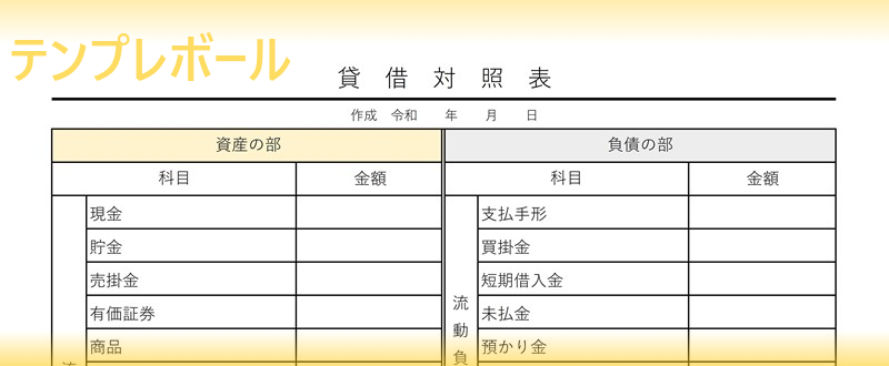 貸借対照表は青色申告で必要な決算書 エクセル簡易編集出来る様式 Pdf書式も 無料テンプレートをダウンロード出来る 個人 法人に便利な雛形 テンプレボール